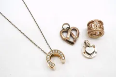 セリーヌ ネックレス チャーム 4点セット まとめ売り ラインストーン ハート ホースシュー リング SV925 シルバー CELINE 5591j
