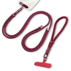 【新品】 [スマート良品] スマホストラップ 2点セット ショルダー ハンド 2WAY 長さ調整可 全機種対応 落下防止 肩掛け 斜めがけ 首掛け 携帯ストラップ レディース メンズ iPhone/Android対応 全10色 (03ワインレッド) 1