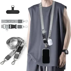 【新品】 [Shirizu] ショルダーストラップ 光反射デザイン スマホショルダー 斜めがけ首掛け肩掛け 携帯ストラップ 長さ調節可能 パッチ1枚入り スマホストラップ 軽量 耐久性 Strap ネックストラップ 落下防止(Bダークグレー) 0