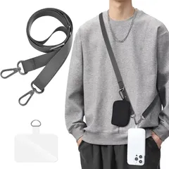 【新品】 [Shirizu] スマホストラップ 斜めがけ 首掛け 肩掛け スマホ ショルダーストラップ 長さ調節可能 携帯ストラップ 長い 140cm 幅 2cm タグパッチ1枚入り ネックストラップ ショルダー スマホ Strap 軽量 耐久性 （ダーク 0