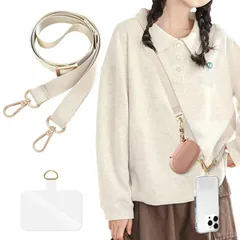 【新品】 [Shirizu] スマホストラップ 斜めがけ 首掛け 肩掛け スマホ ショルダーストラップ 長さ調節可能 携帯ストラップ 長い 140cm 幅 2cm タグパッチ1枚入り ネックストラップ ショルダー スマホ Strap 軽量 耐久性 （ホワイ 0