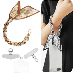 【新品】 [oioiso] スマホストラップ スカーフ風 スカーフチェーンストラップ 手首 ハンドストラップ おしゃれ かわいい スマホ落下防止 ストラップホルダー 挟むだけ 韓国 レディース 女性 携帯ストラップ スマホアクセサリー 手ぶら 紐 大人可愛 1