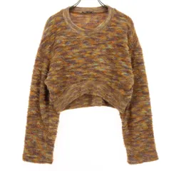 ZARA ザラ マルチカラー 長袖 ショート丈 ニット M オレンジ系 レディース 古着