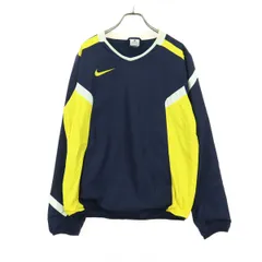 NIKE ナイキ マルチカラー ワンポイントロゴ 長袖 Vネック ピステ S ネイビー メンズ 古着