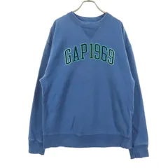 GAP ギャップ 前V ロゴプリント 長袖 トレーナー M ブルー スウェット メンズ 古着