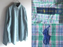RALPH LAUREN ラルフローレン ポロポニーロゴ刺繍 コットン チェックシャツ BDシャツ XL 緑 青 大きいサイズ RN41381 USA企画