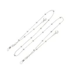 [AREUM] メガネチェーン パール付き ロングチェーン マスク 落下防止 シルバー ゴールド 眼鏡 (シルバー) [シルバー]