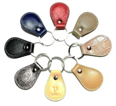 牛革　涙型 カラフル キーホルダー　リング（シルバー）