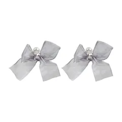 ピアス リボン レディース 人気 レース グレー 両耳用2つ入り パール 可愛い プチプラ トレンド アクセサリー 