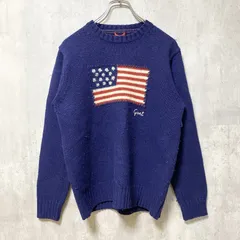 古着 used　GANT　長袖US国旗柄ウールニット　セーター　刺繍　ネイビー　アメリカ　秋冬服　個性的　クルーネック　Mサイズ【値引き交渉OK！】