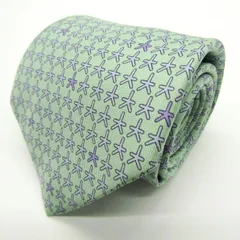 エルメス ブランド ネクタイ 総柄 小紋柄 格子柄 シルク フランス製 PO メンズ グリーン HERMES 【中古】