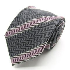 ビームスハート ブランド ネクタイ ストライプ柄 ヘリンボーン柄 シルク ウール PO メンズ ブラック BEAMS HEART 【中古】