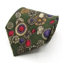 ポールスミス ブランド ネクタイ 総柄 ドット 花柄 シルク PO メンズ カーキ Paul Smith 【中古】