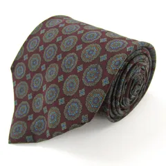 エルメネジルドゼニア ブランド ネクタイ 総柄 小紋柄 花柄 シルク PO メンズ ワインレッド Ermenegildo Zegna 【中古】