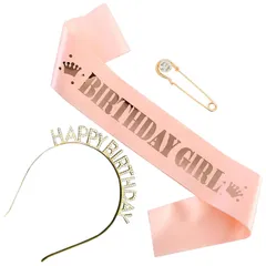 女性 女の子 パーティーハット 帽子 誕生日 誕生日 飾り 誕生日 バースデー 誕生日パーティー用品 3点セット ブローチ パーティー用品 たすき 王冠 CLUB] [LEISURE