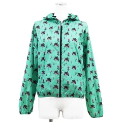【美品】PRADA プラダ ブルゾン ナイロンジャケット サイズ 36 レディース ロゴ トライアングルプレート ジップアップ フーディー トロピカル フローラル 花柄 総柄 軽量 アウター エメラルドグリーン 緑 ベトナム製のサムネイル