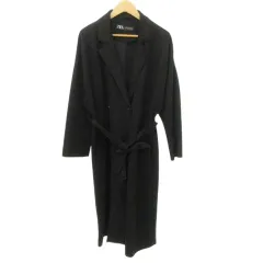 ザラ ZARA 美品 コート ロング丈 ダブル ベルト付き 無地 厚手 Mサイズ 黒 ブラック ■YHS5