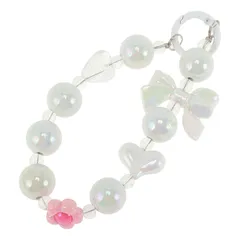 【新品】 CAPASTEC スマホストラップ ハンドバッグストラップ ラウンドクラスプ付きのボウハートフラワー ハンドバッグストラップ おしゃれ プレゼント 紛失・忘れ物防止 ハンドバッグ用 財布用 ホワイト 1個