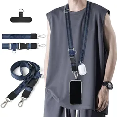 【新品】 [Shirizu] ショルダーストラップ 光反射デザイン スマホショルダー 斜めがけ首掛け肩掛け 携帯ストラップ 長さ調節可能 パッチ1枚入り スマホストラップ 軽量 耐久性 Strap ネックストラップ 落下防止(Bネイビーブルー) 0