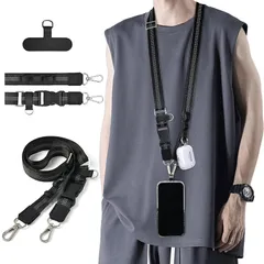 【新品】 [Shirizu] ショルダーストラップ 光反射デザイン スマホショルダー 斜めがけ首掛け肩掛け 携帯ストラップ 長さ調節可能 パッチ1枚入り スマホストラップ 軽量 耐久性 Strap ネックストラップ 落下防止(Bブラック) 0