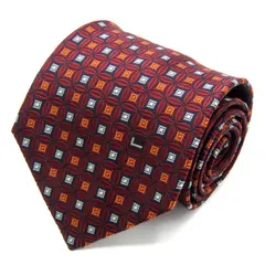 ランセル ブランド ネクタイ ロゴ 総柄 ドット 小紋柄 格子柄 シルク PO メンズ ワインレッド LANCEL 【中古】