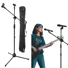 SakuraLovely8 マイクスタンド スタンドマイク ストレート 三脚 高さ調節 折りたたみ ブラック (ムーブタイプ 収納袋付き) [ムーブタイプ　収納袋付き]
