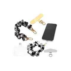 【新品】 [oioiso] スマホストラップ 手首 シュシュ ハンドストラップ おしゃれ かわいい スマホ落下防止 ストラップホルダー 韓国 レディース 女性 携帯ストラップ スマホアクセサリー 手ぶら アタッチメント付き (03.チェック(600°回転ゴ