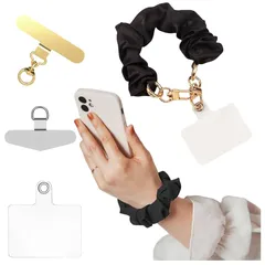 【新品】 [oioiso] スマホストラップ 手首 シュシュ ハンドストラップ おしゃれ かわいい スマホ落下防止 ストラップホルダー 韓国 レディース 女性 携帯ストラップ スマホアクセサリー 手ぶら アタッチメント付き (04.黒（ブラック）（回転ゴー