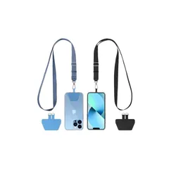 【新品】 [CACOE] スマホストラップ 幅広 2本入り ネックストラップ 太め 長さ調節可能 パッチ 4枚入り 斜めがけ首掛け肩掛け iPhone/Android 全機種対応 落下防止 両手解放 散歩 通勤 旅行用 スモッグブルー ブラック 1