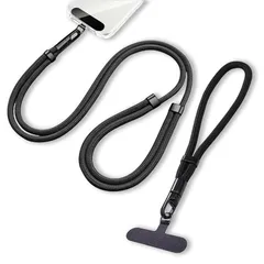 【新品】 [スマート良品] スマホストラップ 2点セット ショルダー ハンド 2WAY 長さ調整可 全機種対応 落下防止 肩掛け 斜めがけ 首掛け 携帯ストラップ レディース メンズ iPhone/Android対応 全10色 (06ブラック) 1