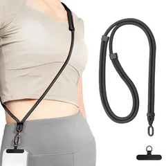 【新品】 [ZXZone] スマホショルダー 斜めがけ首掛け肩掛け 携帯ストラップスマホストラップ 7mm ナイロンロープ長さ調節可能 ストラップ 1本+ストラップホルダー ステンレス製1枚入り iPhone Android 全機種対応 紛失・落下防止 ( 0