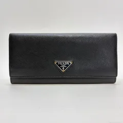3833 PRADA プラダ 長財布 サフィアーノレザー ブラック トライアングルロゴ フラップ コンチネンタル