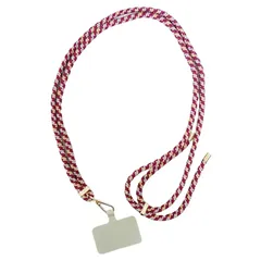 【新品】 [キーズ] スマホショルダーストラップ 〔ワイン×ベージュ×グレー/サイズ ロープ長さ：170cm（調節可能）/太さ：直径6mm/プレート縦5.5cm×横5.8cm〕 アクセサリー ショルダー ストラップ スマホ スマホロープ ミニマルバッグパッ 0