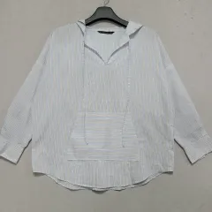 ザラ 季節の変わり目 オーバーサイズ ストライプ フード シャツ レディース90 ㅡ0919