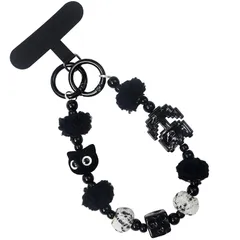 【新品】 [Kukefa] スマホストラップ 手首 猫ちゃん ふわふわ ハンドストラップ スマホ おしゃれ スマホ 手首 ストラップ 可愛い 冬スマホ ハンドスマホストラップ ins風 携帯ストラップ 手首 挟むだけ スマホ落下防止 紛失防止(黒) 1