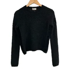 MONCLER(モンクレール) 長袖セーター サイズS レディース美品  - 黒 クルーネック/ベロア/ワッペン/異素材切替