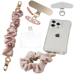 【新品】 [oioiso] スマホストラップ 手首 シュシュ ハンドストラップ おしゃれ かわいい スマホ落下防止 ストラップホルダー 韓国 レディース 女性 携帯ストラップ スマホアクセサリー 手ぶら アタッチメント付き (01.ベージュピンク（ゴールド