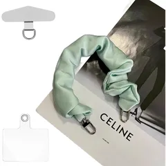 【新品】 [oioiso] スマホストラップ 手首 シュシュ ハンドストラップ おしゃれ かわいい スマホ落下防止 ストラップホルダー 韓国 レディース 女性 携帯ストラップ スマホアクセサリー 手ぶら アタッチメント付き (クリームグリーン)