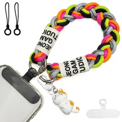 【新品】 [Oumino] スマホストラップ スマホハンドストラップ 携帯ストラップ リストストラップ 編み込み 猫チャーム バッグストラップ iPhone 対応 手首ストラップ ポーチ飾り 極太 おしゃれ 可愛い 落下防止 アウトドア 全機種対応 (黒赤 1