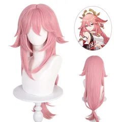 コスプレウィッグ 原神 八重神子 稲妻城 狐 ピンク アホ毛 反り毛 在庫あり