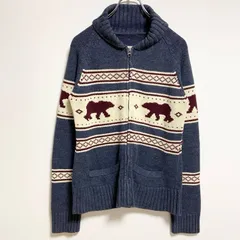 古着 used　Bluenotes　ブルーノート　長袖ニットカーディガン　セーター　熊　bear　グレー　Mサイズ【値引き交渉OK！】