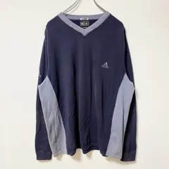 古着 used adidas climalite アディダス　クライマライト　長袖Vネックロゴ刺繍スウェット　トレーナー　ネイビー【値引き交渉OK！】