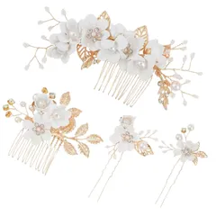 SakuraLovely8 髪飾り ヘアアクセサリー 成人式 卒業式 結婚式 和装 パール 花 ホワイト (４点セット) [４点セット]
