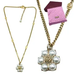 【新品】●GUCCI専用紙袋付き●グッチ 645664 I4620 8078 (ゴールド系) ネックレス アクセサリー GUCCI GGマーモント ダブルG モチーフ パール ネックレス アウトレット レディースのサムネイル