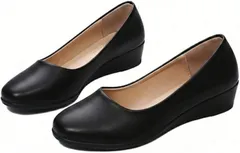 Natsume shopping mall 痛くないパンプス レディース ウェッジ ソール ぺたんこ ローヒール 幅広 オフィス 仕事 (ブラック,  24.0 cm)