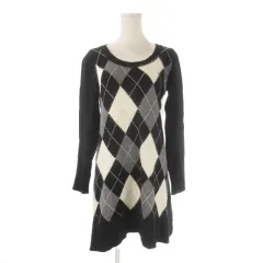 バーバリーブルーレーベル BURBERRY BLUE LABEL ニットワンピース ミニ 長袖 アーガイル チェック 38 黒 ブラック /CK33 ■ECD001