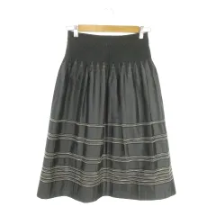 ユキトリイ YUKI TORII フレアスカート M グレー ハイウエスト ウエストゴム 刺繍 ライン 光沢感 /MN43 ■ECC001