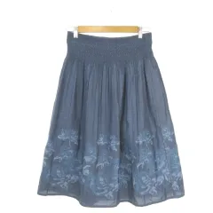 ユキトリイ YUKI TORII フレアスカート L 青 ブルー ハイウエスト ウエストゴム 花柄 ジャガード織 /MN44 ■ECC001