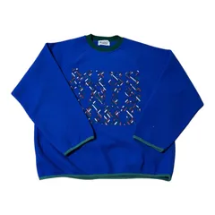  ミッソーニ スポート MISSONI SPORT フリース ヴィンテージ 80s 90s 古着好き ブルー  幾何学 大きめ メンズ XS【Z1808】