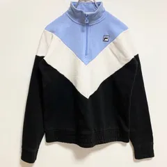古着 used　FILA フィラ　長袖ハーフジップスウェット　トレーナー　ワンポイントロゴ刺繍　マルチカラー　Sサイズ【値引き交渉OK！】